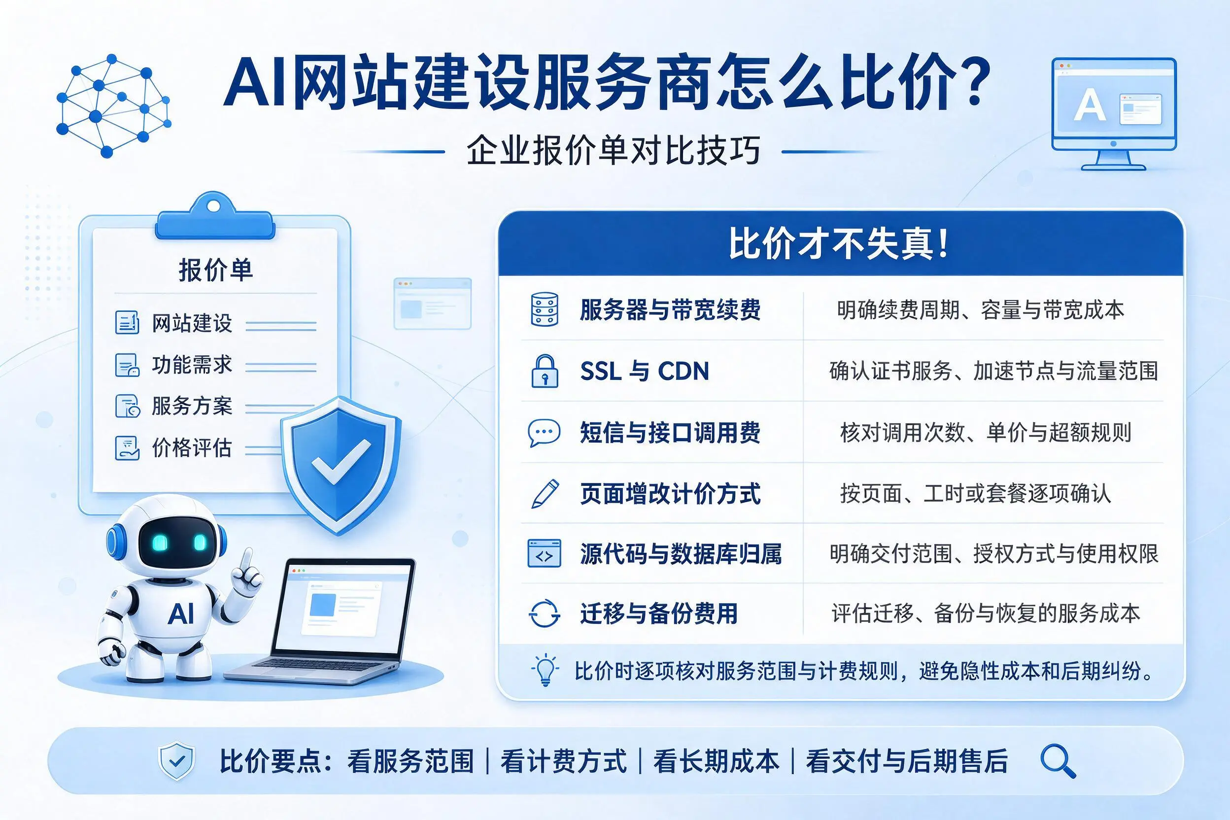 AI网站建设服务商怎么比价？保山企业报价单对比技巧