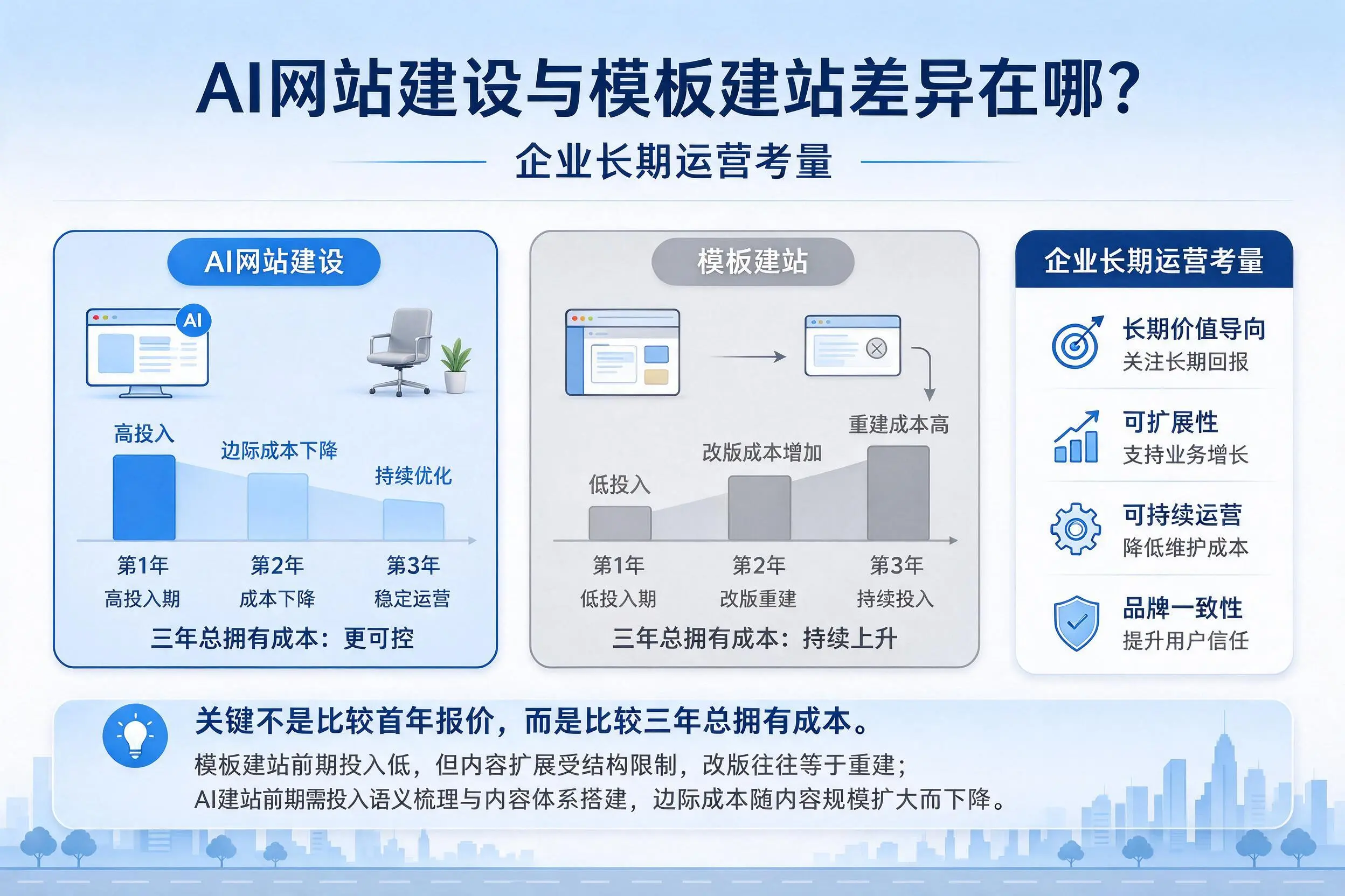 AI网站建设与模板建站差异在哪？保山企业长期运营考量